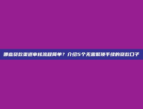 哪些贷款渠道审核流程简单？介绍5个无需繁琐手续的贷款口子