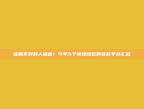 信用不好的人福音！今年5个快速放款的贷款平台汇总