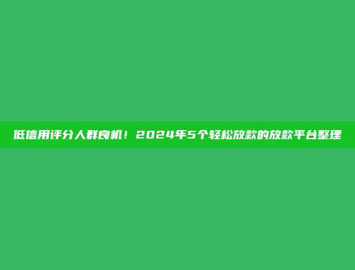 低信用评分人群良机！2024年5个轻松放款的放款平台整理