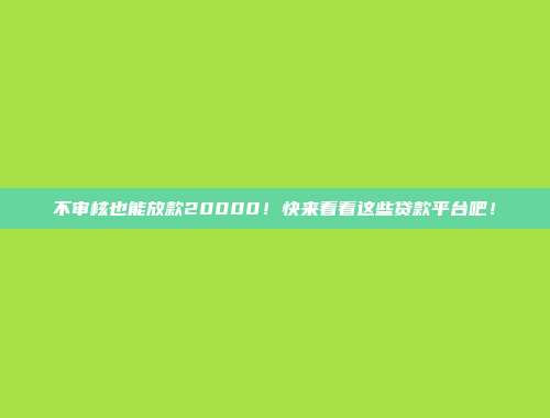 不审核也能放款20000！快来看看这些贷款平台吧！