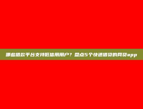 哪些借款平台支持低信用用户？盘点5个快速借贷的网贷app