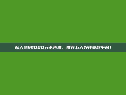 私人急用1000元不再难，推荐五大好评贷款平台！