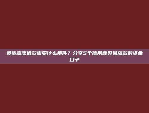 负债高想借款需要什么条件？分享5个信用良好易放款的资金口子