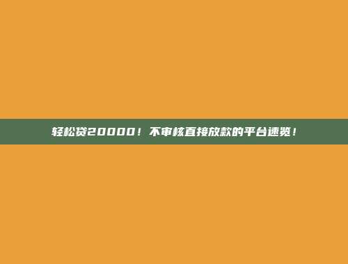 轻松贷20000！不审核直接放款的平台速览！