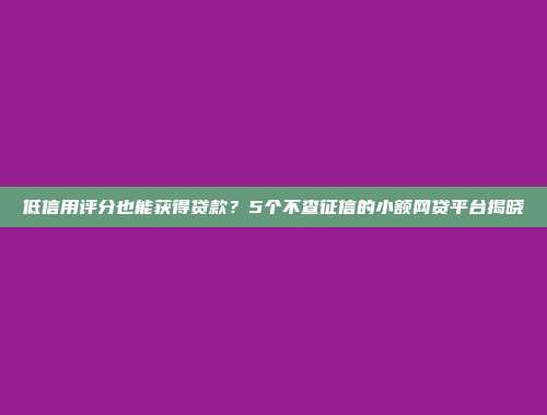 低信用评分也能获得贷款？5个不查征信的小额网贷平台揭晓