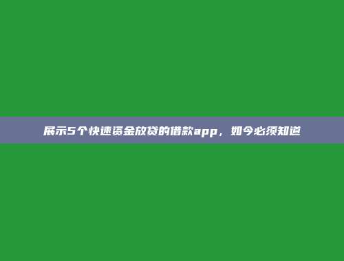 展示5个快速资金放贷的借款app，如今必须知道