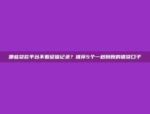 哪些贷款平台不看征信记录？推荐5个一秒到账的借贷口子