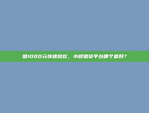 借1000元快速放款，小额借贷平台哪个最好？