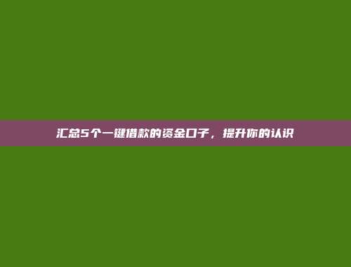 汇总5个一键借款的资金口子，提升你的认识