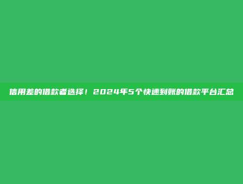 信用差的借款者选择！2024年5个快速到账的借款平台汇总