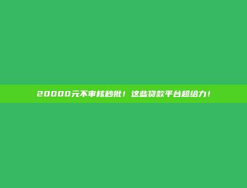 20000元不审核秒批！这些贷款平台超给力！