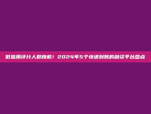 低信用评分人群良机！2024年5个快速到账的融资平台盘点