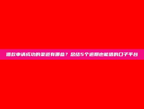 借款申请成功的渠道有哪些？总结5个逾期也能借的口子平台