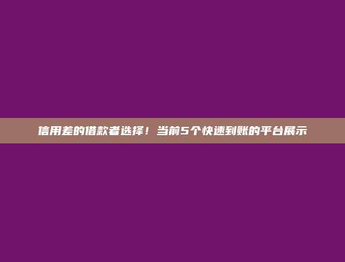 信用差的借款者选择！当前5个快速到账的平台展示