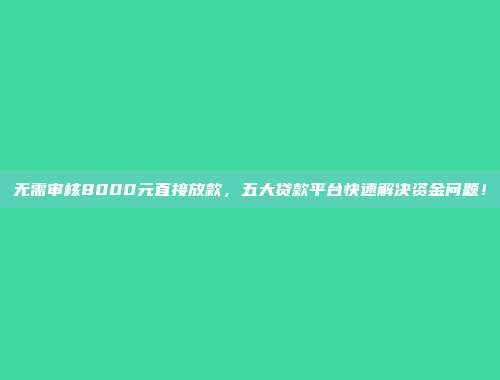 无需审核8000元直接放款，五大贷款平台快速解决资金问题！