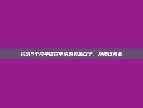 揭晓5个简单借贷申请的资金口子，别错过机会