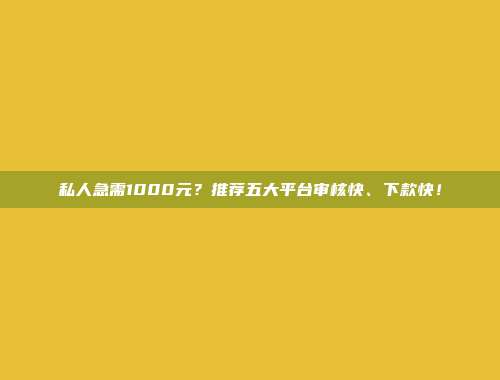 私人急需1000元？推荐五大平台审核快、下款快！