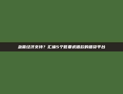 急需经济支持？汇编5个低要求借款的借贷平台