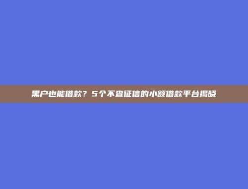 黑户也能借款？5个不查征信的小额借款平台揭晓