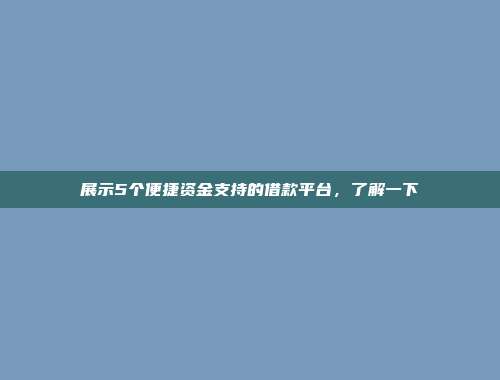 展示5个便捷资金支持的借款平台，了解一下