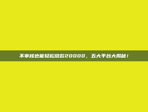 不审核也能轻松放款20000，五大平台大揭秘！