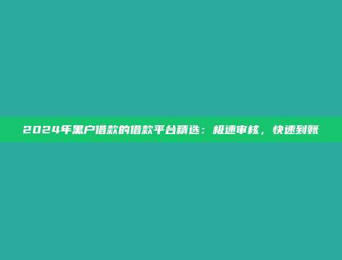 2024年黑户借款的借款平台精选：极速审核，快速到账