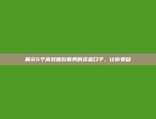 展示5个高效借款服务的资金口子，让你受益