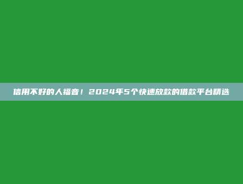 信用不好的人福音！2024年5个快速放款的借款平台精选