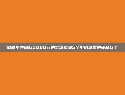 适合小额借款5000元的渠道揭晓5个申请迅速的资金口子