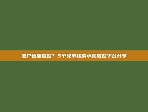 黑户也能借款？5个免审核的小额放款平台分享