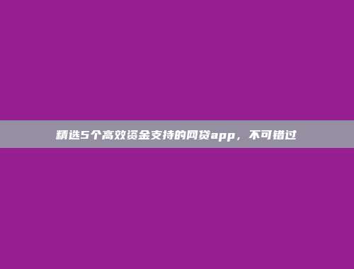 精选5个高效资金支持的网贷app，不可错过