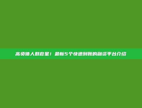 高负债人群救星！最新5个快速到账的融资平台介绍