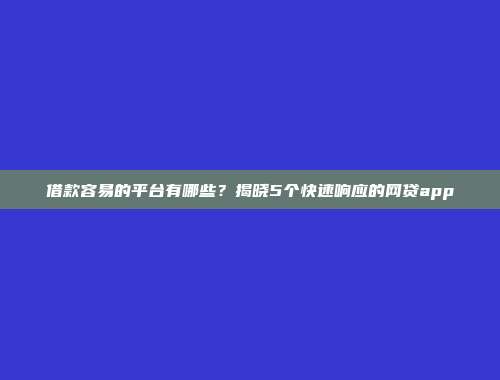 借款容易的平台有哪些？揭晓5个快速响应的网贷app