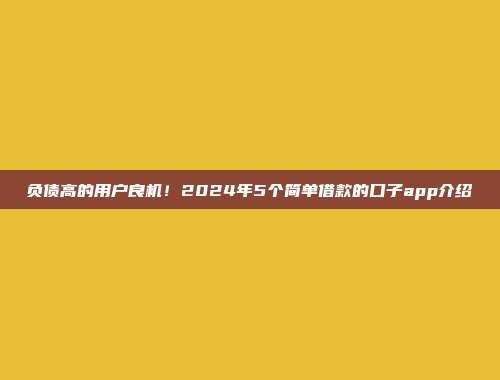 负债高的用户良机！2024年5个简单借款的口子app介绍