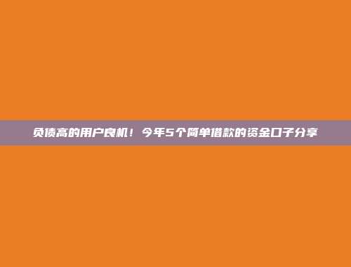 负债高的用户良机！今年5个简单借款的资金口子分享