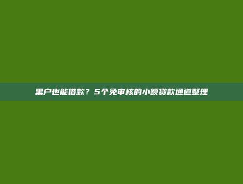 黑户也能借款？5个免审核的小额贷款通道整理