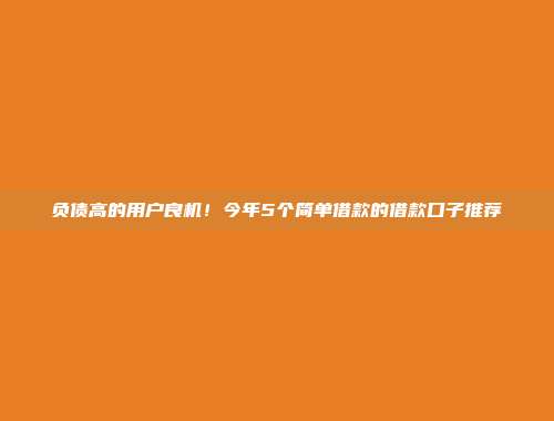 负债高的用户良机！今年5个简单借款的借款口子推荐