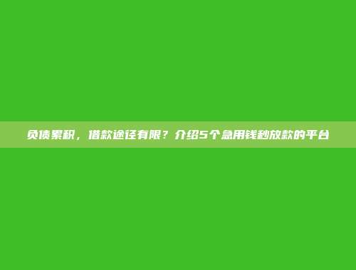 负债累积，借款途径有限？介绍5个急用钱秒放款的平台