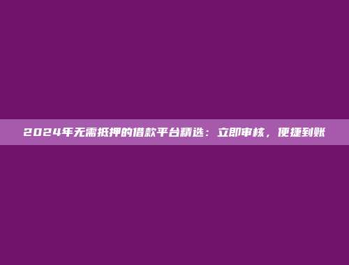 2024年无需抵押的借款平台精选：立即审核，便捷到账