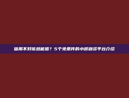 信用不好依然能借？5个免条件的小额融资平台介绍