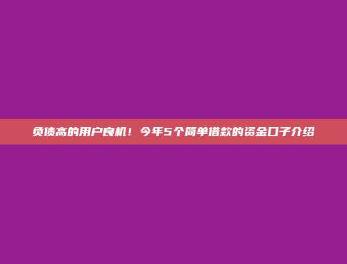 负债高的用户良机！今年5个简单借款的资金口子介绍