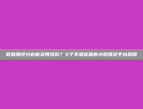 低信用评分也能获得贷款？5个不查征信的小额借贷平台揭晓