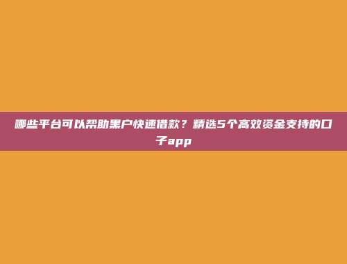 哪些平台可以帮助黑户快速借款？精选5个高效资金支持的口子app