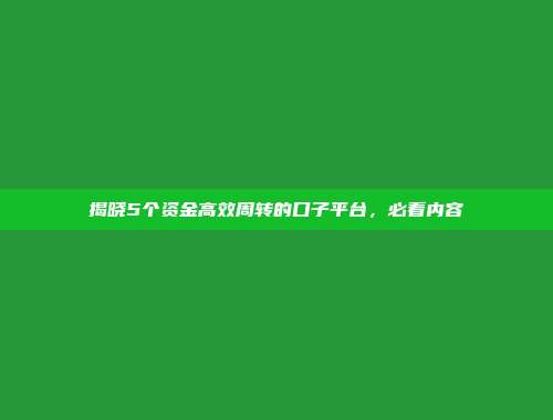 揭晓5个资金高效周转的口子平台，必看内容