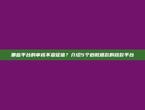 哪些平台的审核不查征信？介绍5个秒批借款的放款平台