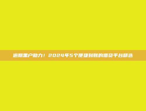 逾期黑户助力！2024年5个便捷到账的借贷平台精选