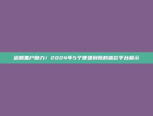 逾期黑户助力！2024年5个便捷到账的借款平台展示