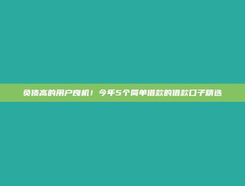 负债高的用户良机！今年5个简单借款的借款口子精选