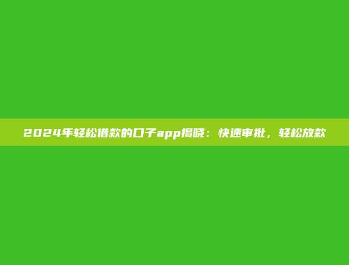 2024年轻松借款的口子app揭晓：快速审批，轻松放款