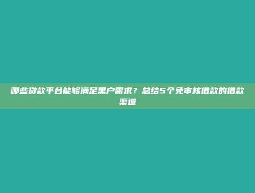 哪些贷款平台能够满足黑户需求？总结5个免审核借款的借款渠道